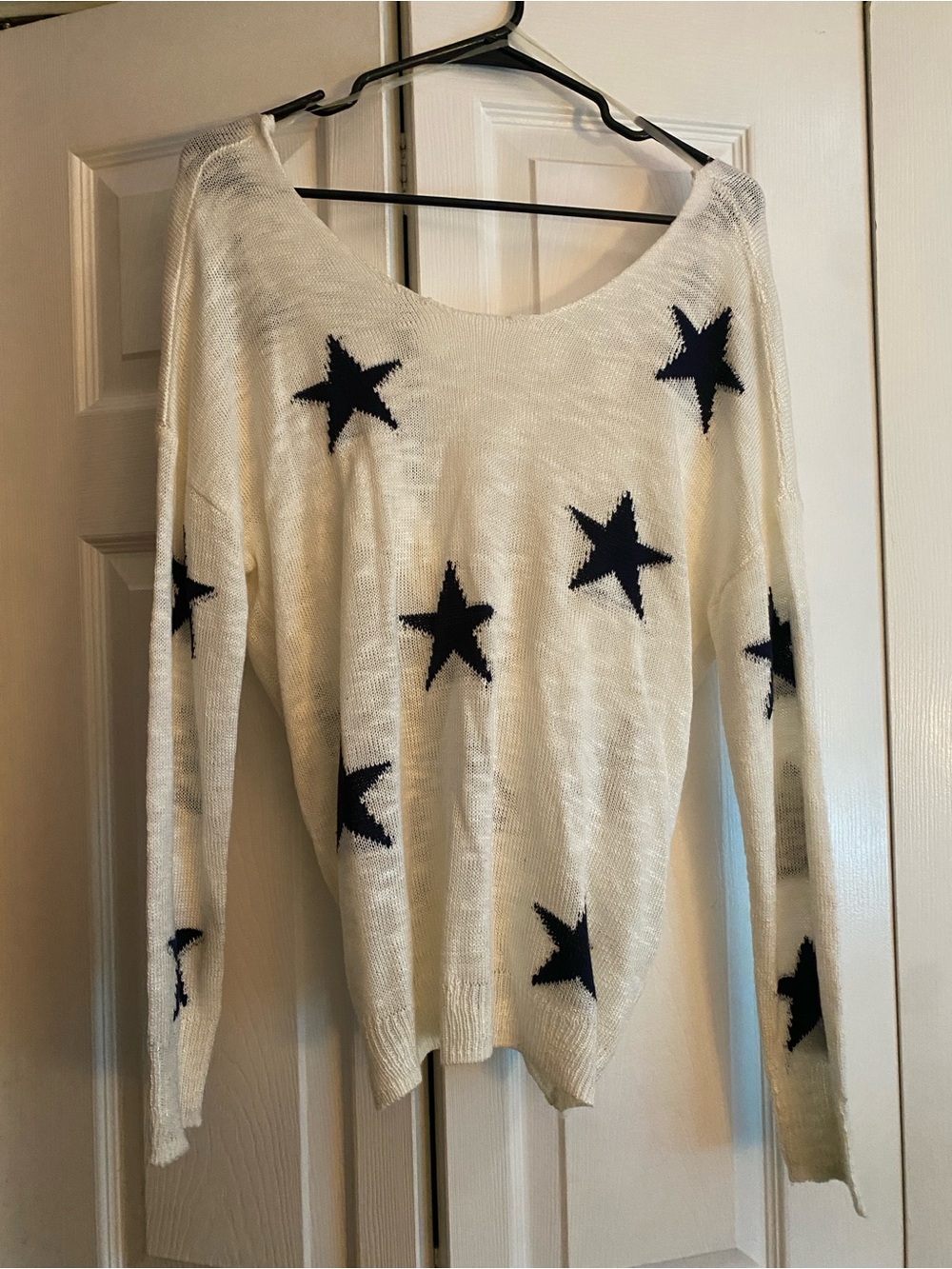 NWT! Alya Cream Scoop Neck Sweater with Navy Star Pattern